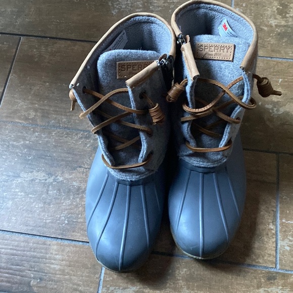 Sperry Shoes - Sperry rain booties-lined. Gray color. Size 6.5. Great condition. Lace up style.